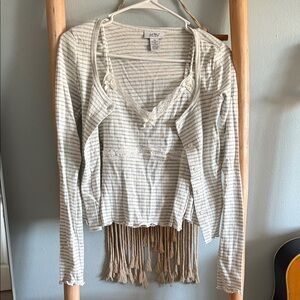 Anthropologie Cream and Gray Striped Knit Top